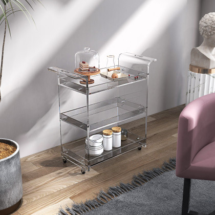 HMR - 27.6" Modern Acrylic Bar Cart with Handles