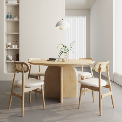 HMR Modern Wood Round Dining Table - Natural, 53.1" (Seats 4-6 People)