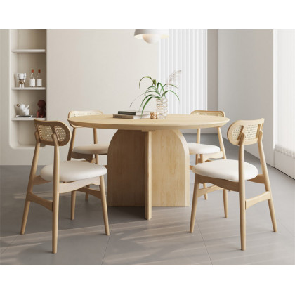 HMR Modern Wood Round Dining Table - Natural, 53.1" (Seats 4-6 People)