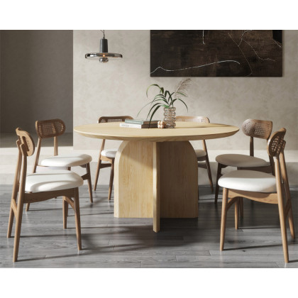 HMR Modern Wood Round Dining Table - Natural, 53.1" (Seats 4-6 People)