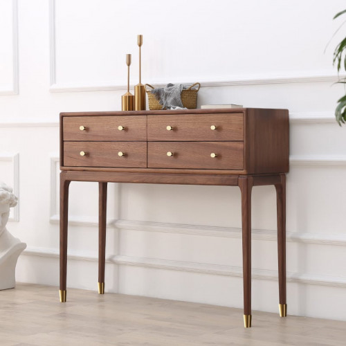 HMR - 39" Mid Century Modern Console Table with Storage Walnut Wood Entryway Table 4 Drawers