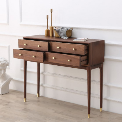 HMR - 39" Mid Century Modern Console Table with Storage Walnut Wood Entryway Table 4 Drawers