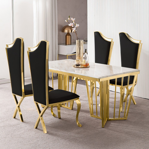 HMR Affordable Luxury Modern Dining Chairs with PU Leather Upholstery (Set of 2) - Black/Gold