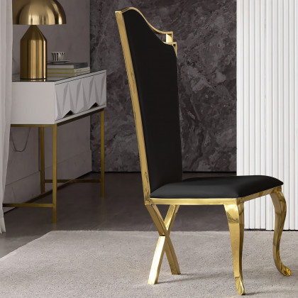 HMR Affordable Luxury Modern Dining Chairs with PU Leather Upholstery (Set of 2) - Black/Gold