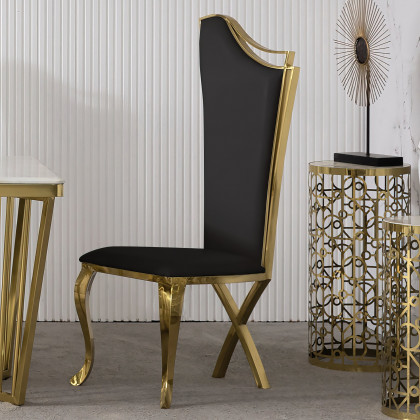 HMR Affordable Luxury Modern Dining Chairs with PU Leather Upholstery (Set of 2) - Black/Gold