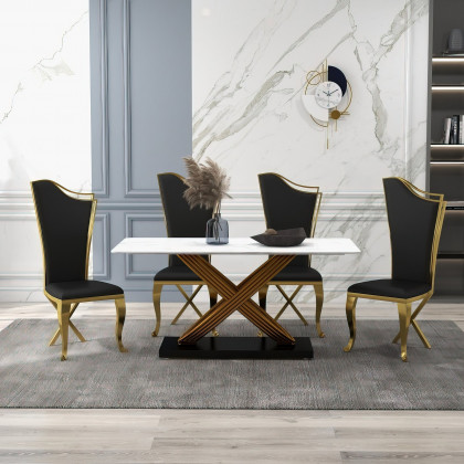 HMR Affordable Luxury Modern Dining Chairs with PU Leather Upholstery (Set of 2) - Black/Gold