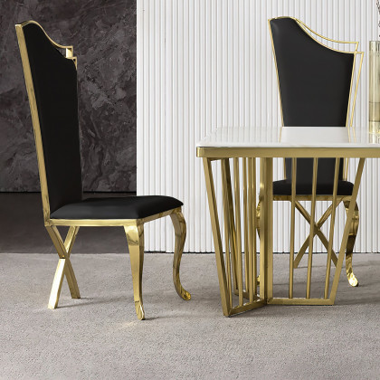 HMR Affordable Luxury Modern Dining Chairs with PU Leather Upholstery (Set of 2) - Black/Gold