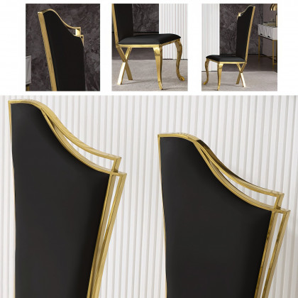 HMR Affordable Luxury Modern Dining Chairs with PU Leather Upholstery (Set of 2) - Black/Gold