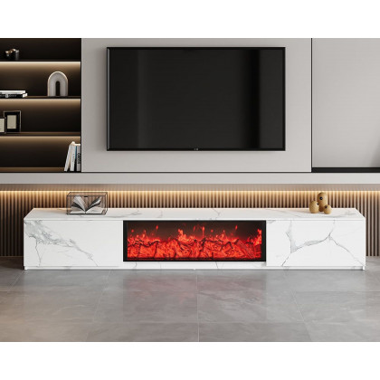 HMR Electric Fireplace TV Stand with 2 Drawers - White, MDF, 70.9"W×15.4"D×15.4"H