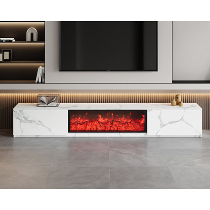 HMR Electric Fireplace TV Stand with 2 Drawers - White, MDF, 70.9"W×15.4"D×15.4"H