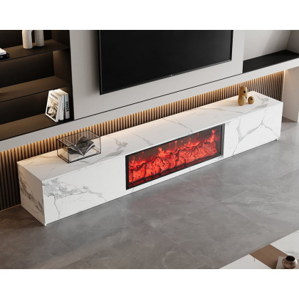 HMR Electric Fireplace TV Stand with 2 Drawers - White, MDF, 70.9"W×15.4"D×15.4"H