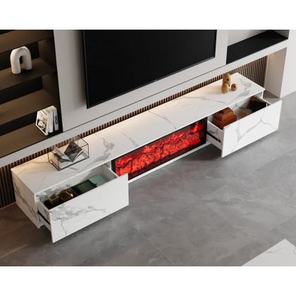 HMR Electric Fireplace TV Stand with 2 Drawers - White, MDF, 70.9"W×15.4"D×15.4"H