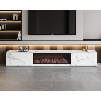 HMR Electric Fireplace TV Stand with 2 Drawers - White, MDF, 70.9"W×15.4"D×15.4"H