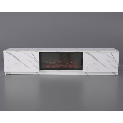 HMR Electric Fireplace TV Stand with 2 Drawers - White, MDF, 70.9"W×15.4"D×15.4"H