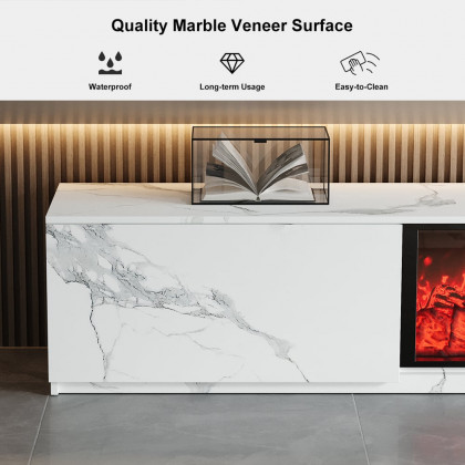 HMR Electric Fireplace TV Stand with 2 Drawers - White, MDF, 70.9"W×15.4"D×15.4"H