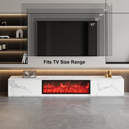 HMR Electric Fireplace TV Stand with 2 Drawers - White, MDF, 70.9"W×15.4"D×15.4"H