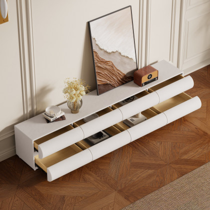 HMR - Humply 78.7" Modern White Leather Long TV Stand with 8 Drawers Media Console