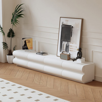 HMR - Humply 78.7" Modern White Leather Long TV Stand with 8 Drawers Media Console