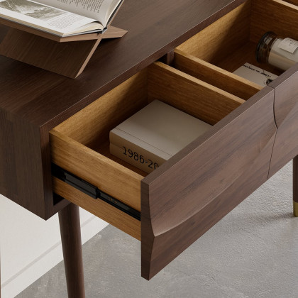 HMR - Lake Mid Century Walnut Console with 3 Drawers Solid Wood Entryway Table with Storage