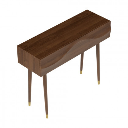 HMR - Lake Mid Century Walnut Console with 3 Drawers Solid Wood Entryway Table with Storage