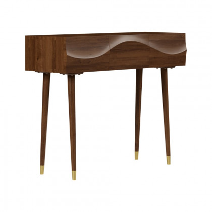HMR - Lake Mid Century Walnut Console with 3 Drawers Solid Wood Entryway Table with Storage