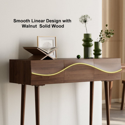HMR - Lake Mid Century Walnut Console with 3 Drawers Solid Wood Entryway Table with Storage
