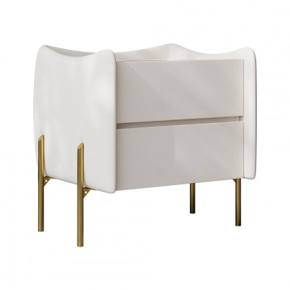 HMR - Modern White 2 Drawer Leather Nightstand Bedside Table with Glass Top