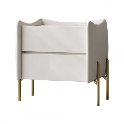 HMR - Modern White 2 Drawer Leather Nightstand Bedside Table with Glass Top