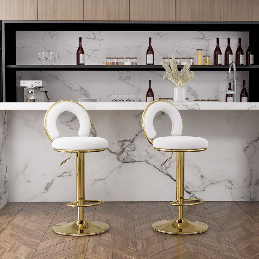 HMR - Set of 2 Modern Adjustable Swivel Velvet Bar Stools or Counter Stools with Upholstery