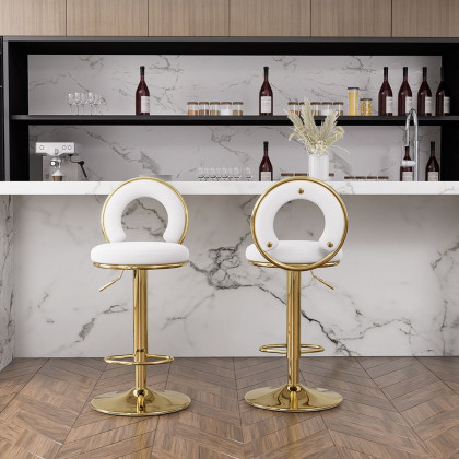 HMR - Set of 2 Modern Adjustable Swivel Velvet Bar Stools or Counter Stools with Upholstery