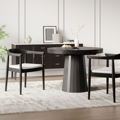 HMR Modern Wood Upholstery Dining Chair - Black, Performance Leather, 1-Piece