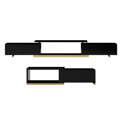 HMR Mordelle Glossy Extendable TV Stand & Coffee Table Set - Black, Style A