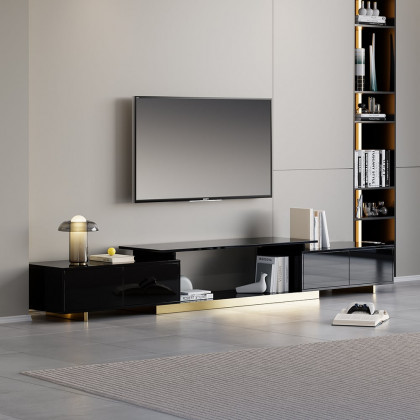 HMR Mordelle Glossy Extendable TV Stand & Coffee Table Set - Black, Style A