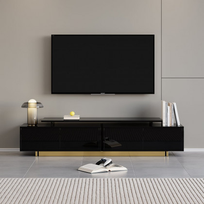 HMR Mordelle Glossy Extendable TV Stand & Coffee Table Set - Black, Style A