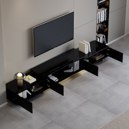 HMR Mordelle Glossy Extendable TV Stand & Coffee Table Set - Black, Style A