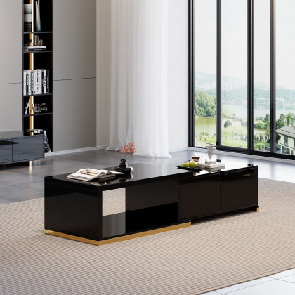 HMR Mordelle Glossy Extendable TV Stand & Coffee Table Set - Black, Style A