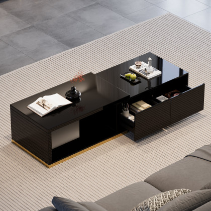 HMR Mordelle Glossy Extendable TV Stand & Coffee Table Set - Black, Style A
