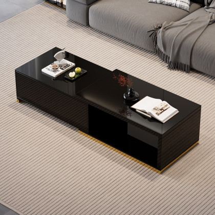 HMR Mordelle Glossy Extendable TV Stand & Coffee Table Set - Black, Style A
