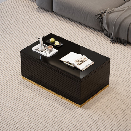 HMR Mordelle Glossy Extendable TV Stand & Coffee Table Set - Black, Style A
