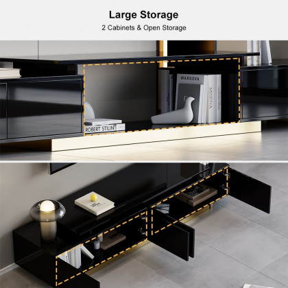 HMR Mordelle Glossy Extendable TV Stand & Coffee Table Set - Black, Style A