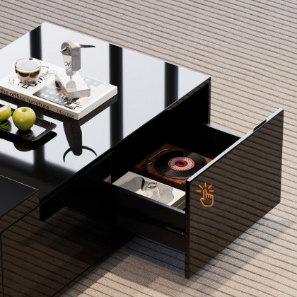 HMR Mordelle Glossy Extendable TV Stand & Coffee Table Set - Black, Style A