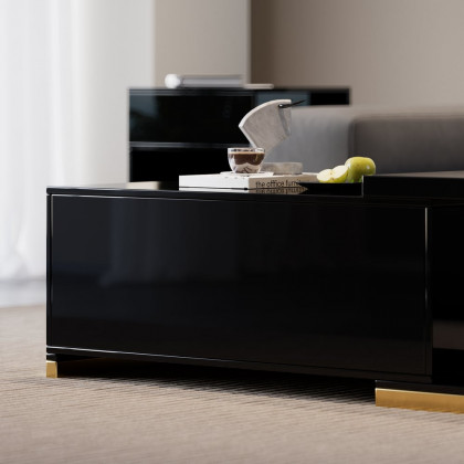 HMR Mordelle Glossy Extendable TV Stand & Coffee Table Set - Black, Style A