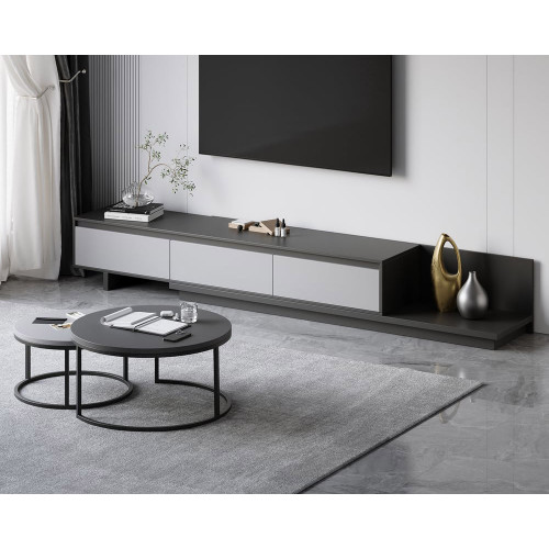 HMR Fero Extendable TV Stand & Nesting Coffee Table Set - Gray, 78.7"W x 15.7"D x 13.8"H, Style B