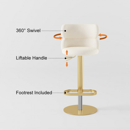HMR Affordable Luxury Modern Adjustable Swivel Bar Stools with Velvet Upholstery - Beige, 4-Pieces