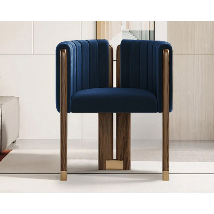 HMR - Velvet Fluted Upholstered Accent Chair with Wood Frame