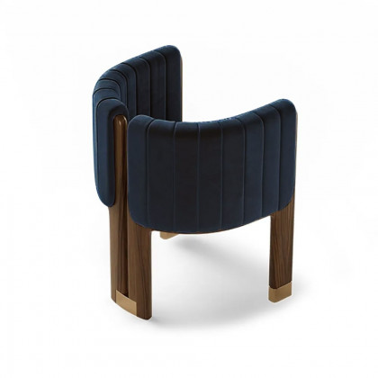 HMR Velvet Fluted Upholstered Accent Chair with Wood Frame (Set of 4) - Blue