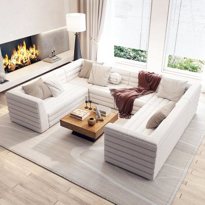 HMR - 126" U-Shaped Modern Modular Sectional Sofa for 8 Seaters