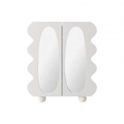 HMR - 37.8" Modern White 15-Pairs Shoe Storage Wave Design Mirror Shoe Cabinet Ample Storage