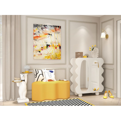 HMR - 37.8" Modern White 15-Pairs Shoe Storage Wave Design Mirror Shoe Cabinet Ample Storage