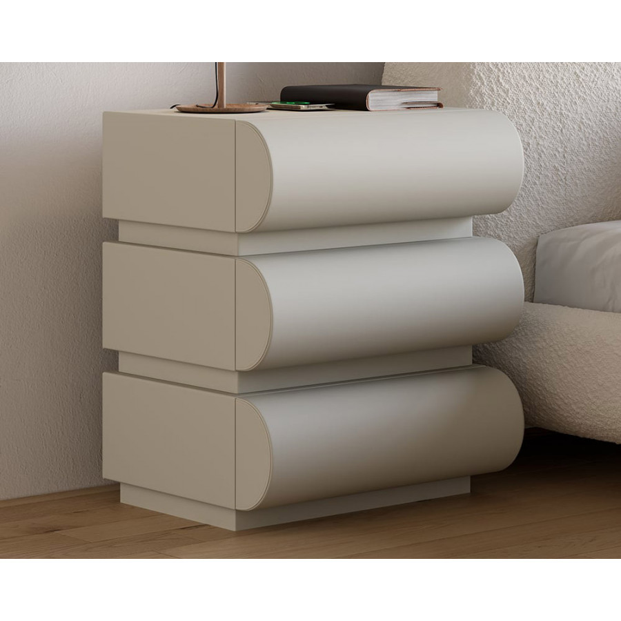 HMR Humply Modern Leather Smart Nightstand with Wireless Charger Drawers - Light Gray, 3-Drawer, Single